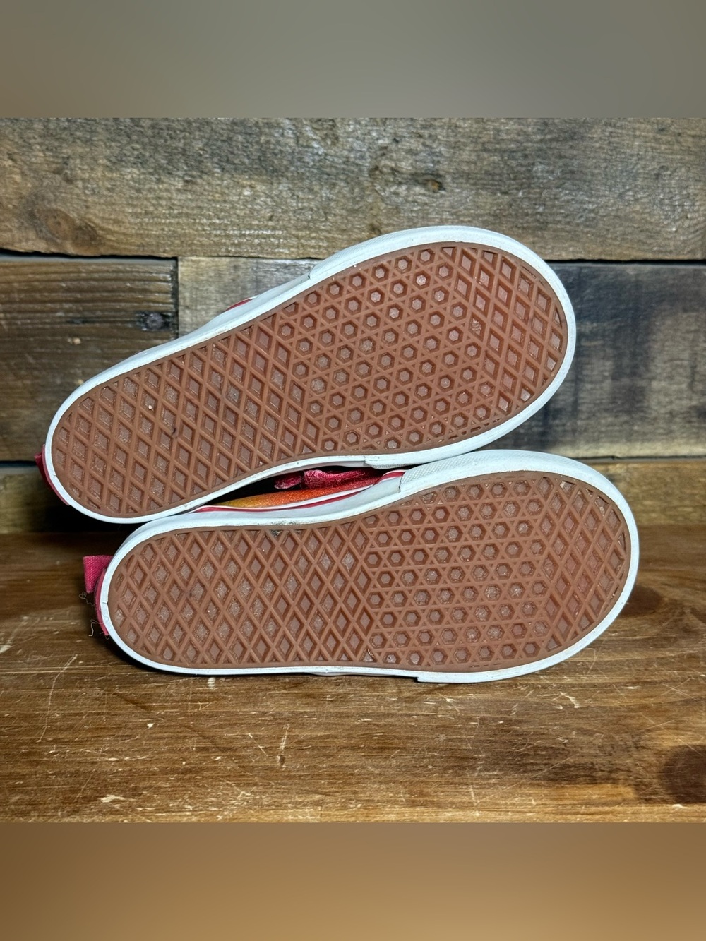 Vans Slip On Velcro Toddler Rainbow Checker & Rainbow Glitter Shoes Size 8.5 - Picture 7 of 15